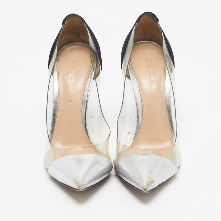 Pre Owned Gianvito Rossi Blue/Silver Suede and PVC Plexi Pumps Size 36