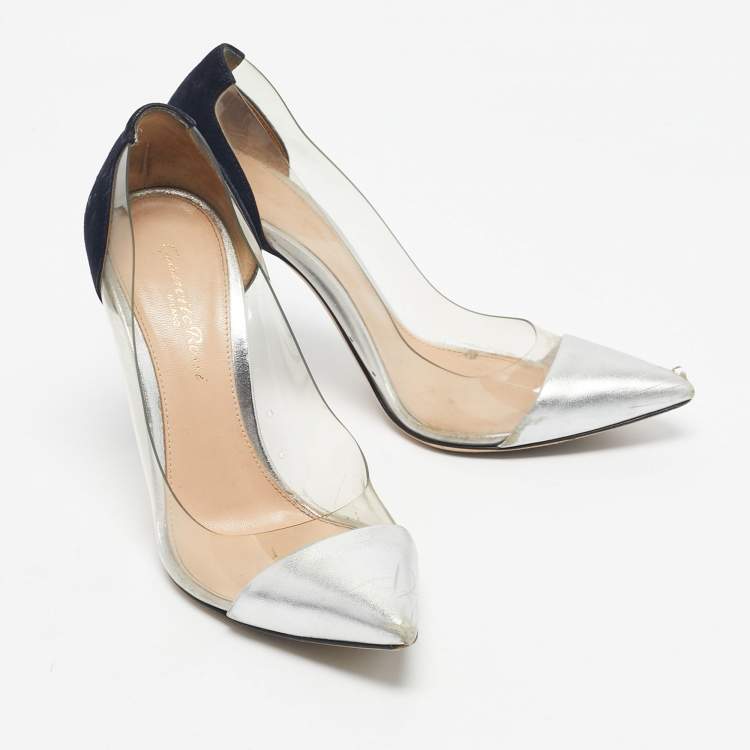 Pre Owned Gianvito Rossi Blue/Silver Suede and PVC Plexi Pumps Size 36