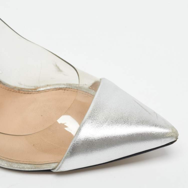 Pre Owned Gianvito Rossi Blue/Silver Suede and PVC Plexi Pumps Size 36