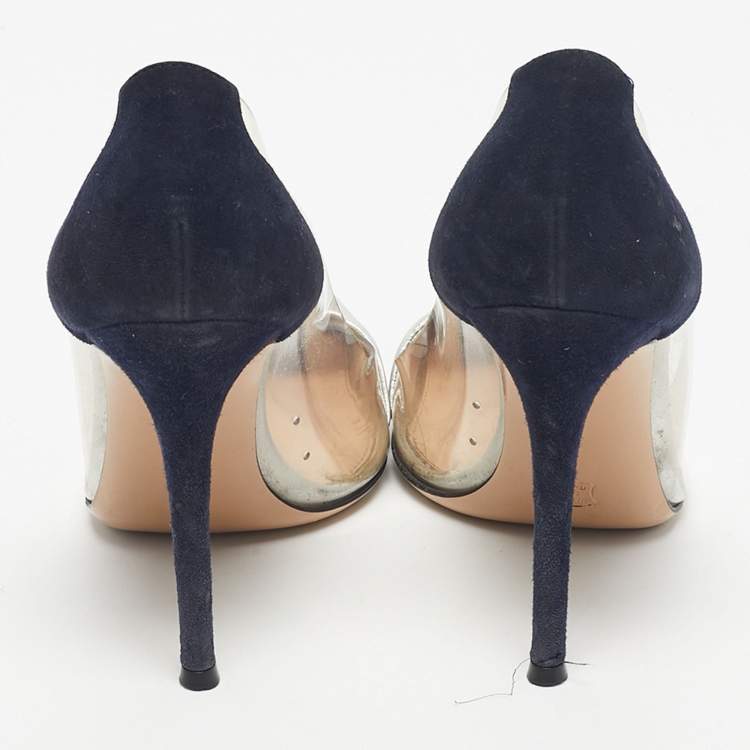 Pre Owned Gianvito Rossi Blue/Silver Suede and PVC Plexi Pumps Size 36