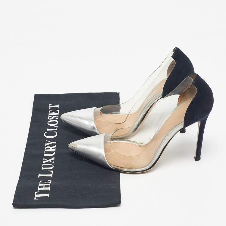 Pre Owned Gianvito Rossi Blue/Silver Suede and PVC Plexi Pumps Size 36