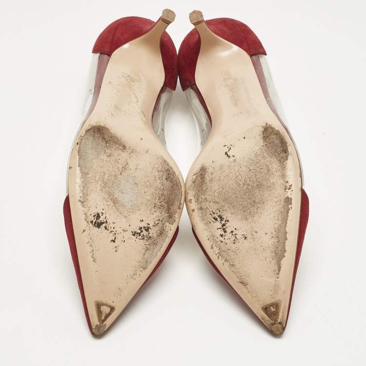Pre Owned Gianvito Rossi Red/Transparent Suede and PVC Plexi Pumps Size 39.5