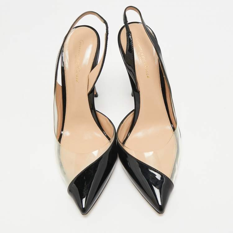 Pre Owned Gianvito Rossi Black Patent Leather and PVC Plexi Slingback Pumps Size 40