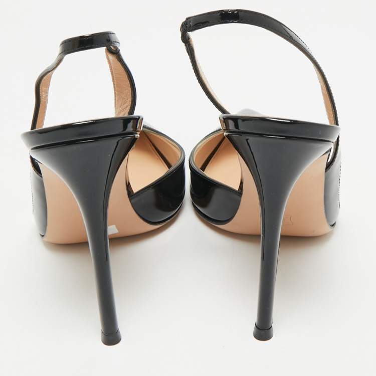 Pre Owned Gianvito Rossi Black Patent Leather and PVC Plexi Slingback Pumps Size 40