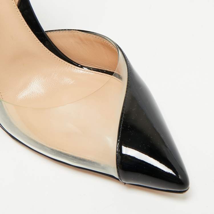 Pre Owned Gianvito Rossi Black Patent Leather and PVC Plexi Slingback Pumps Size 40