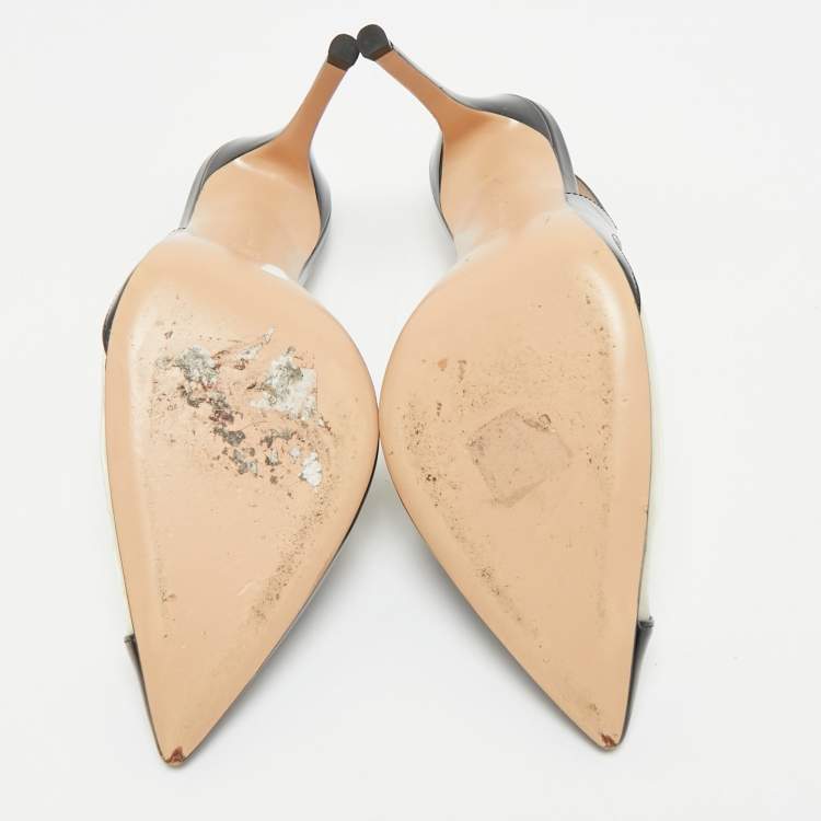 Pre Owned Gianvito Rossi Black Patent Leather and PVC Plexi Slingback Pumps Size 40