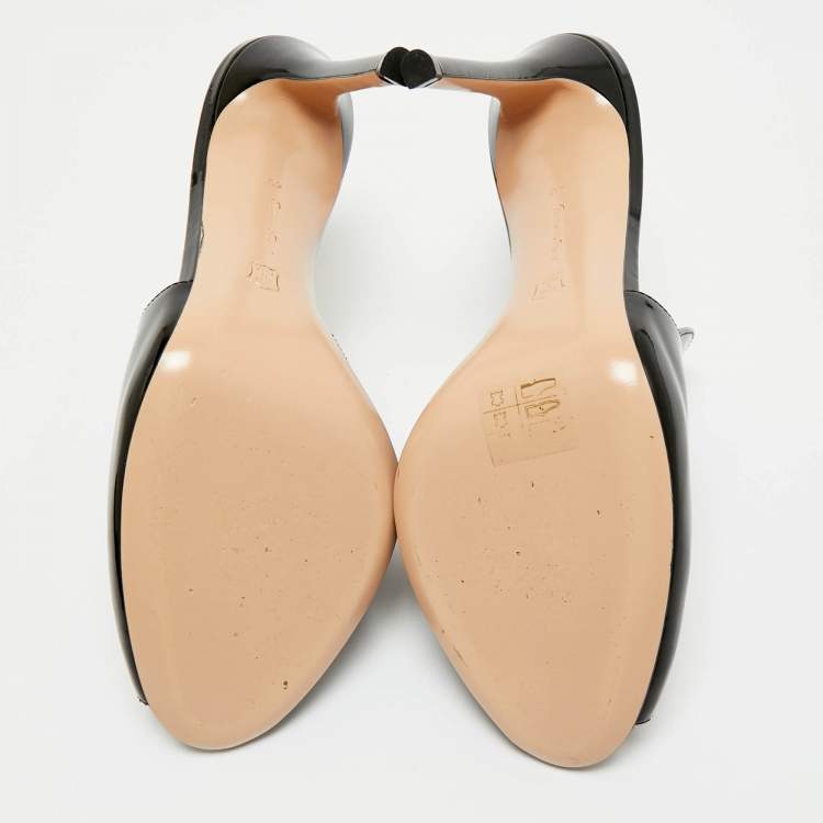 Pre Owned Gianvito Rossi Black Patent Leather Peep Toe Slide Sandals Size 40