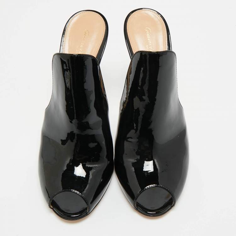 Pre Owned Gianvito Rossi Black Patent Leather Peep Toe Slide Sandals Size 40