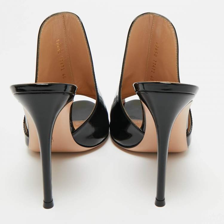 Pre Owned Gianvito Rossi Black Patent Leather Peep Toe Slide Sandals Size 40