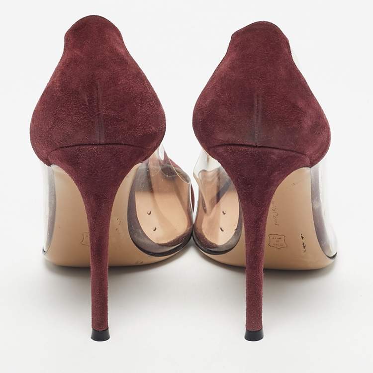Pre Owned Gianvito Rossi Burgundy Suede and PVC Plexi Pumps Size 39