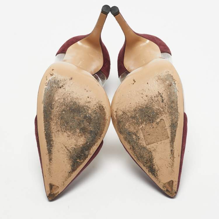 Pre Owned Gianvito Rossi Burgundy Suede and PVC Plexi Pumps Size 39
