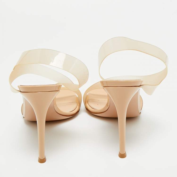 Pre Owned Gianvito Rossi Beige PVC Metropolis Slingback Sandals Size 37.5