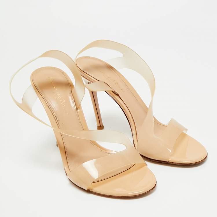 Pre Owned Gianvito Rossi Beige PVC Metropolis Slingback Sandals Size 37.5