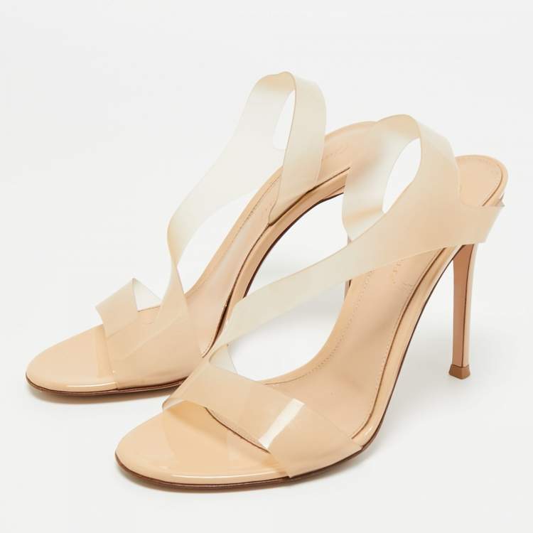 Pre Owned Gianvito Rossi Beige PVC Metropolis Slingback Sandals Size 37.5
