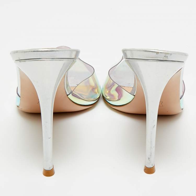 Pre Owned Gianvito Rossi Iridescent PVC Elle Slide Sandals Size 39