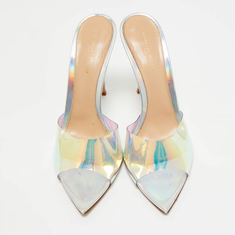 Pre Owned Gianvito Rossi Iridescent PVC Elle Slide Sandals Size 39