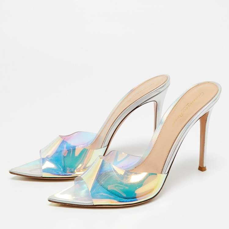Pre Owned Gianvito Rossi Iridescent PVC Elle Slide Sandals Size 39