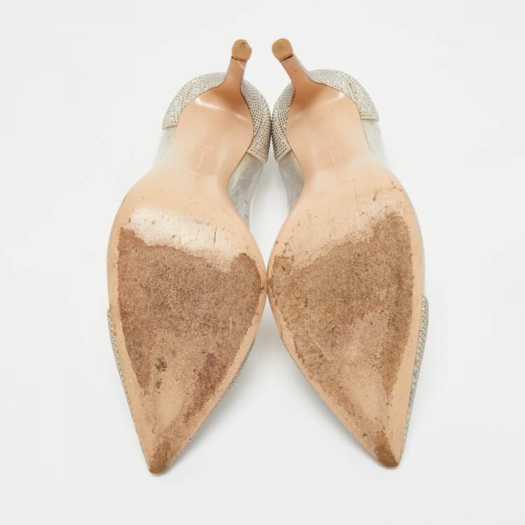 Pre Owned Gianvito Rossi PVC And Suede Stud Embellished Plexi Pumps Size 38.5