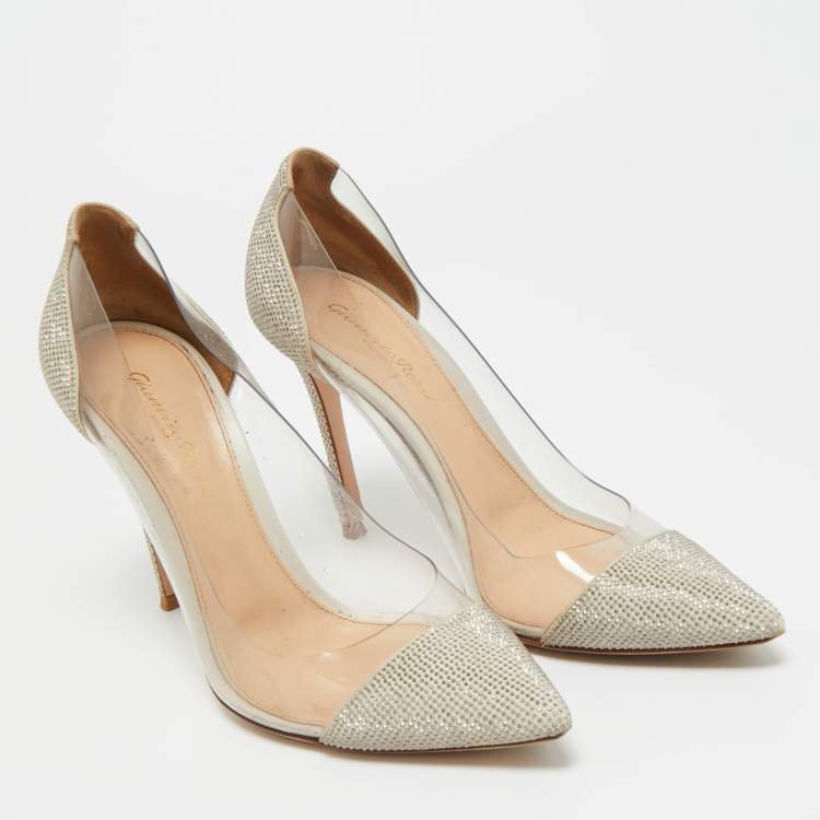 Pre Owned Gianvito Rossi PVC And Suede Stud Embellished Plexi Pumps Size 38.5