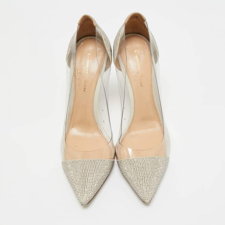 Pre Owned Gianvito Rossi PVC And Suede Stud Embellished Plexi Pumps Size 38.5
