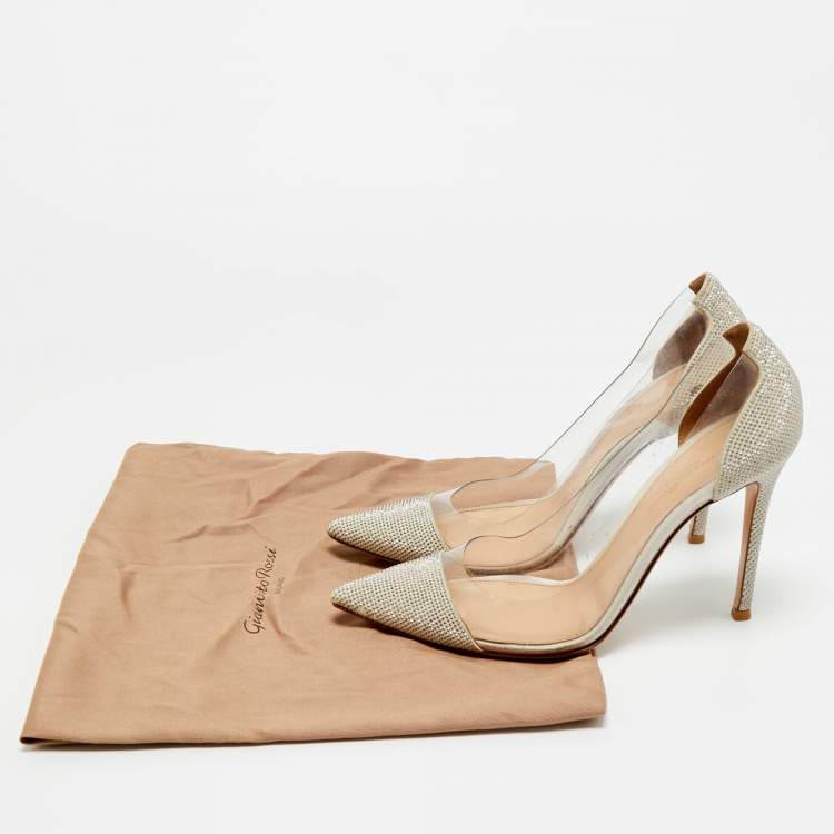 Pre Owned Gianvito Rossi PVC And Suede Stud Embellished Plexi Pumps Size 38.5