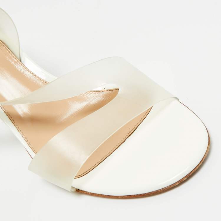 Pre Owned Gianvito Rossi White PVC Metropolis Slingback Sandals Size 37.5