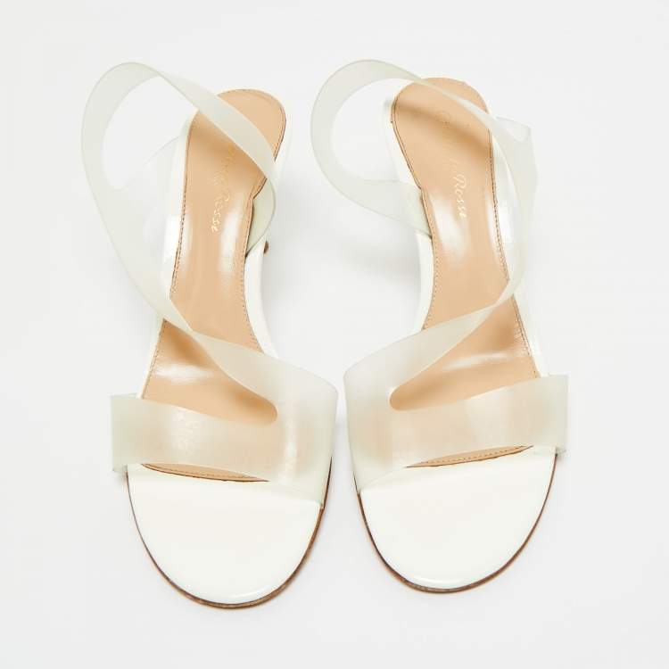 Pre Owned Gianvito Rossi White PVC Metropolis Slingback Sandals Size 37.5