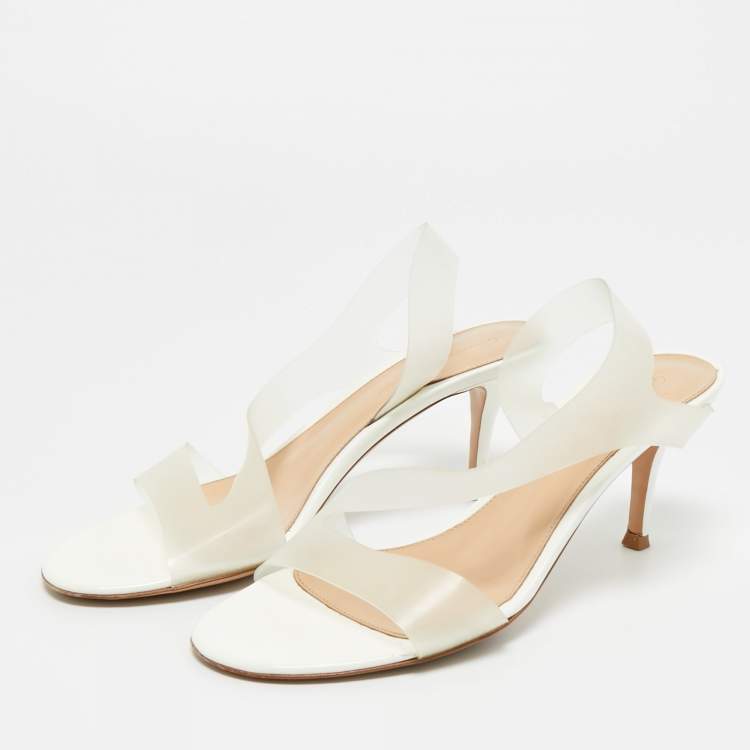 Pre Owned Gianvito Rossi White PVC Metropolis Slingback Sandals Size 37.5