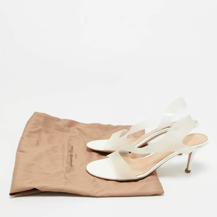 Pre Owned Gianvito Rossi White PVC Metropolis Slingback Sandals Size 37.5