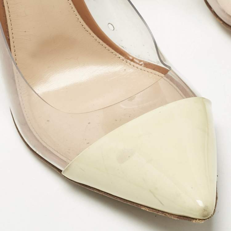 Pre Owned Gianvito Rossi Cream/Beige Patent Leather and PVC Plexi Pumps Size 39.5