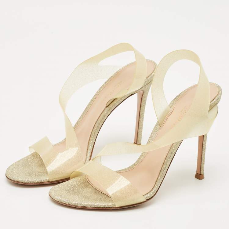 Pre Owned Gianvito Rossi Metallic Gold PVC Metropolis Slingback Sandals Size 37.5