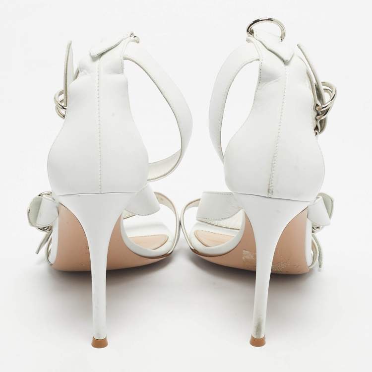 Pre Owned Gianvito Rossi White Leather Belted Ankle-Strap Sandals Size 38