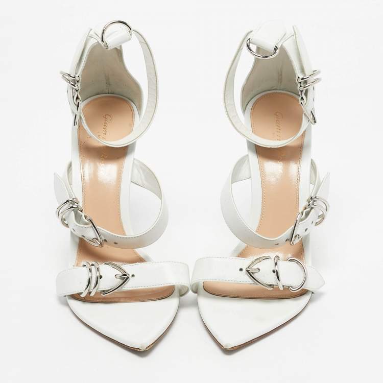 Pre Owned Gianvito Rossi White Leather Belted Ankle-Strap Sandals Size 38