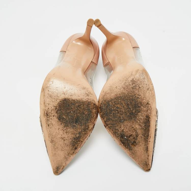 Pre Owned Gianvito Rossi Transparent/Beige PVC and Python Leather Plexi Pumps Size 39.5