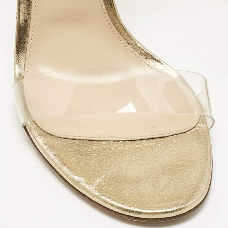 Pre Owned Gianvito Rossi Gold Leather and PVC Stella Ankle Strap Sandals Size 39