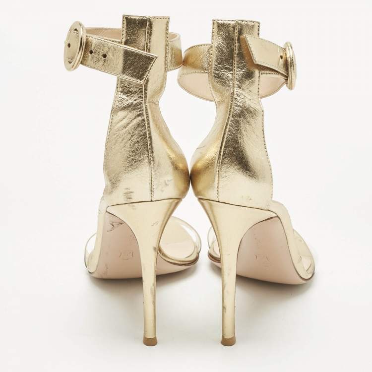 Pre Owned Gianvito Rossi Gold Leather and PVC Stella Ankle Strap Sandals Size 39
