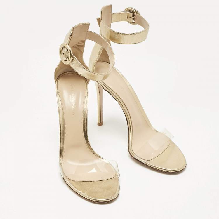 Pre Owned Gianvito Rossi Gold Leather and PVC Stella Ankle Strap Sandals Size 39