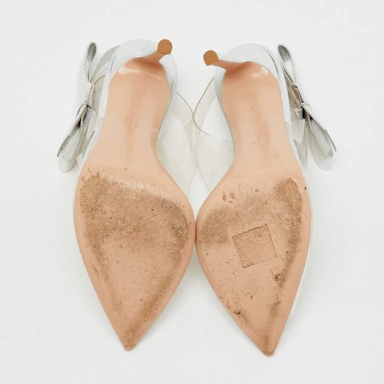 Pre Owned Gianvito Rossi Silver/Transparent Leather and PVC Sandals Size 39