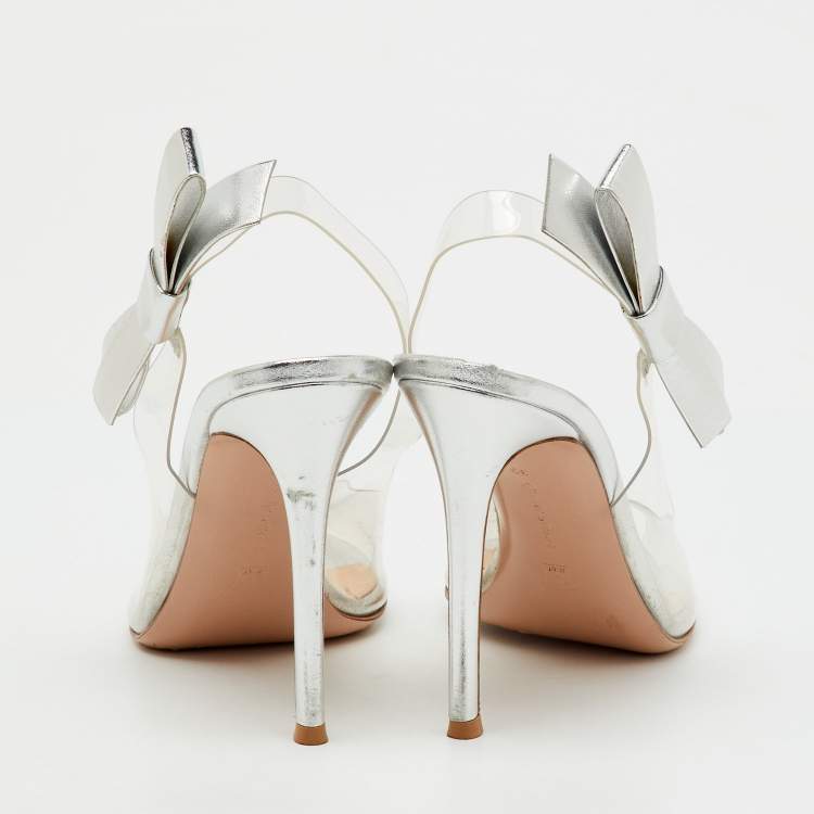 Pre Owned Gianvito Rossi Silver/Transparent Leather and PVC Sandals Size 39
