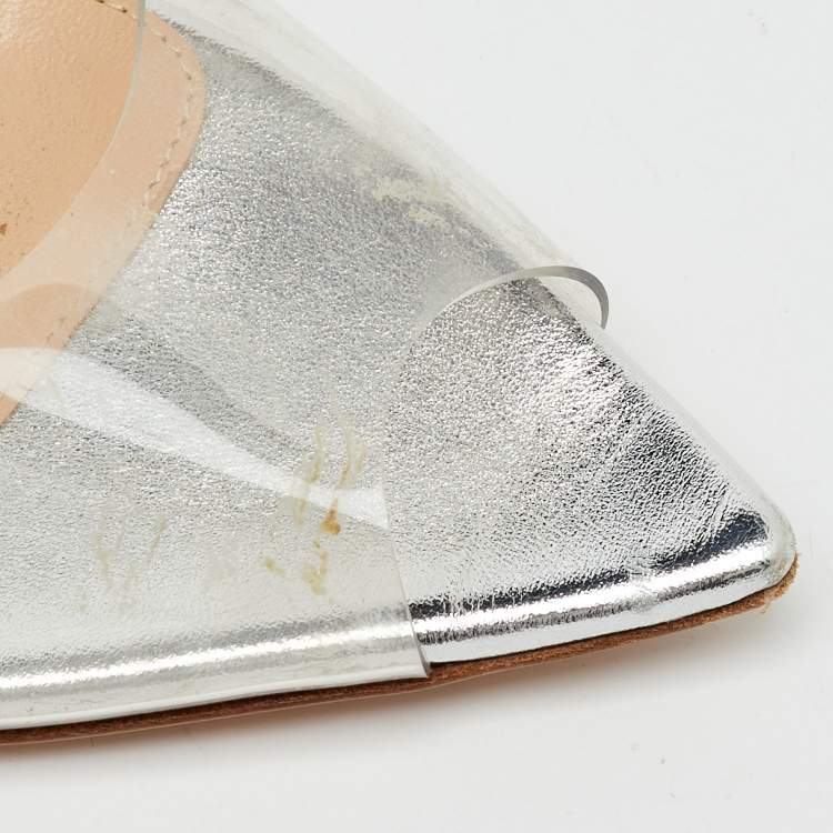 Pre Owned Gianvito Rossi Silver/Transparent Leather and PVC Sandals Size 39