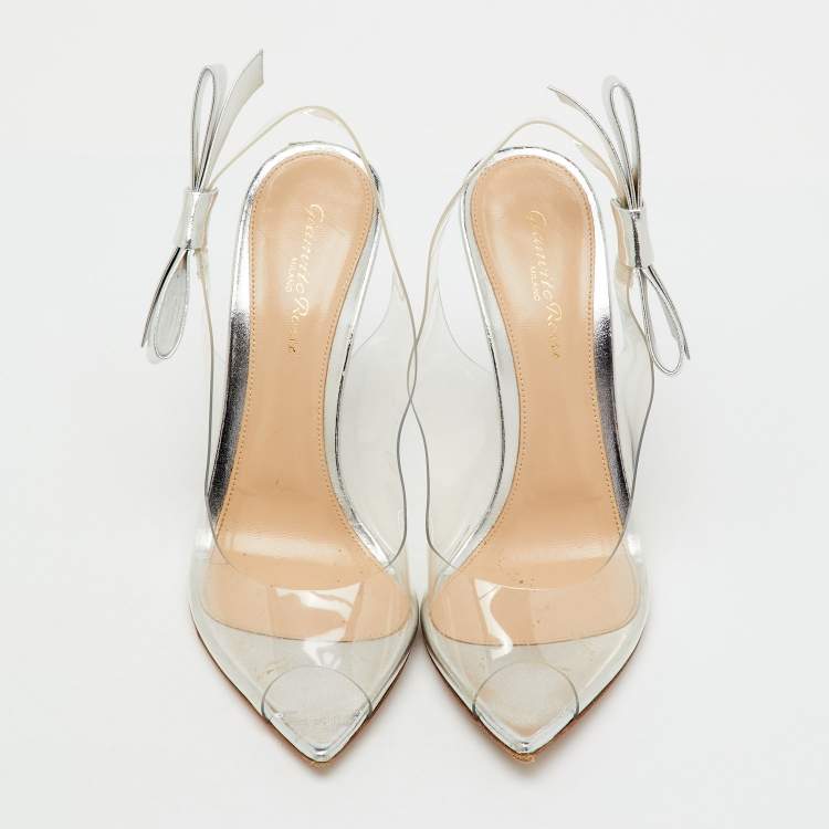 Pre Owned Gianvito Rossi Silver/Transparent Leather and PVC Sandals Size 39