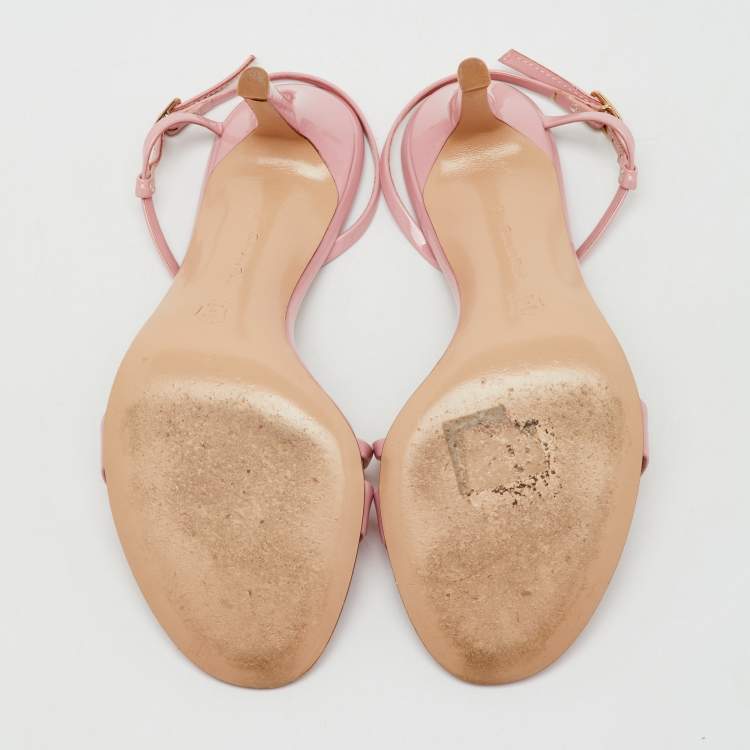 Pre Owned Gianvito Rossi Pink Patent Leather Manhattan Slingback Sandals Size 34