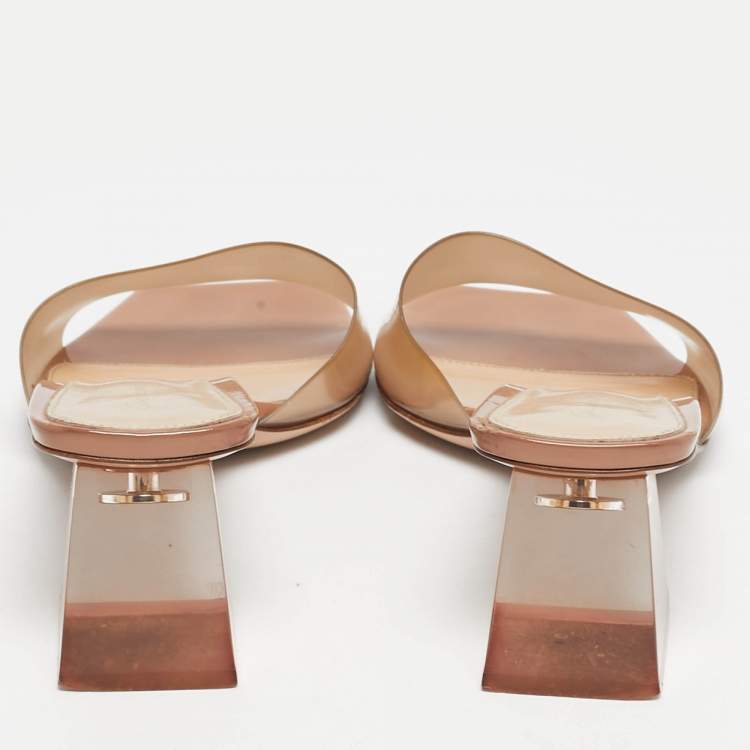 Pre Owned Gianvito Rossi Beige PVC  Cosmic Mules Size 38