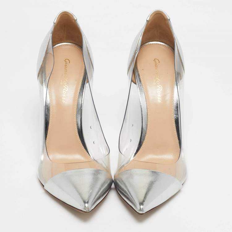Pre Owned Gianvito Rossi Transparent/Silver Leather and PVC Plexi Pumps Size 38