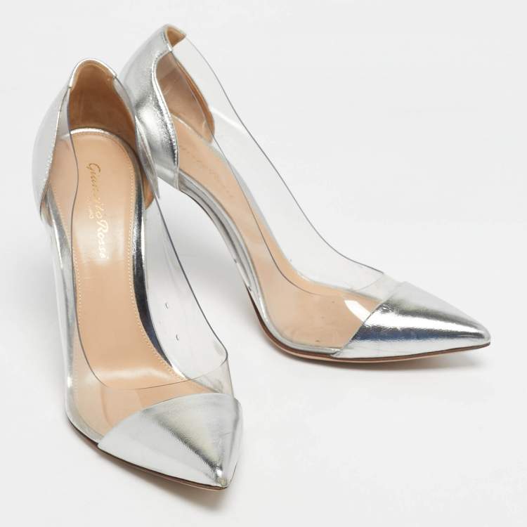 Pre Owned Gianvito Rossi Transparent/Silver Leather and PVC Plexi Pumps Size 38