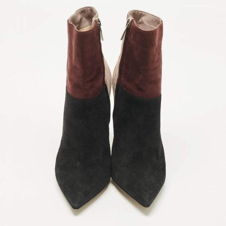 Pre Owned Gianvito Rossi Tricolor Suede Colorblock Zip Ankle Length Boots Size 38