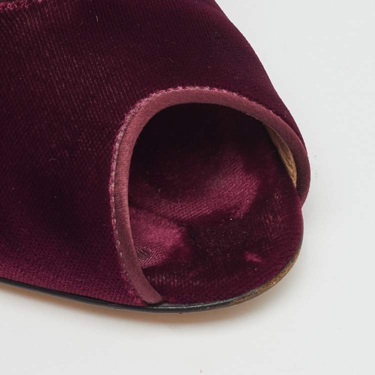 Pre Owned Gianvito Rossi Burgundy Velvet Vamp Platform Booties Size 38.5