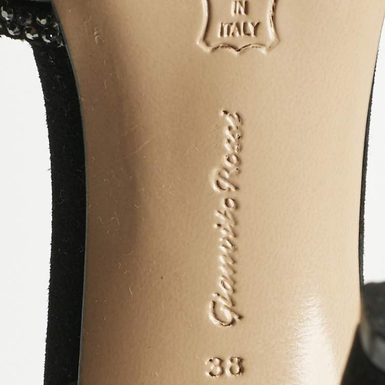 Pre Owned Gianvito Rossi Black PVC and Leather Crystal Embellished Ankle Strap Pumps Size 38