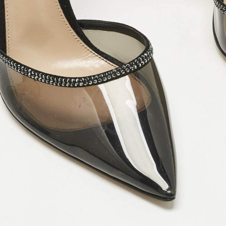 Pre Owned Gianvito Rossi Black PVC and Leather Crystal Embellished Ankle Strap Pumps Size 38