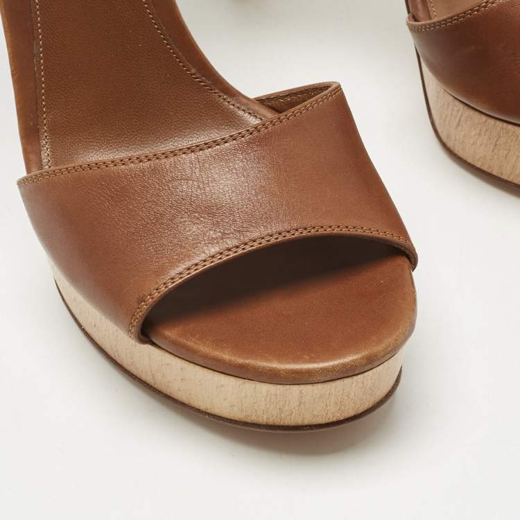 Pre Owned Gianvito Rossi Brown Leather Platform Ankle Strap Sandals